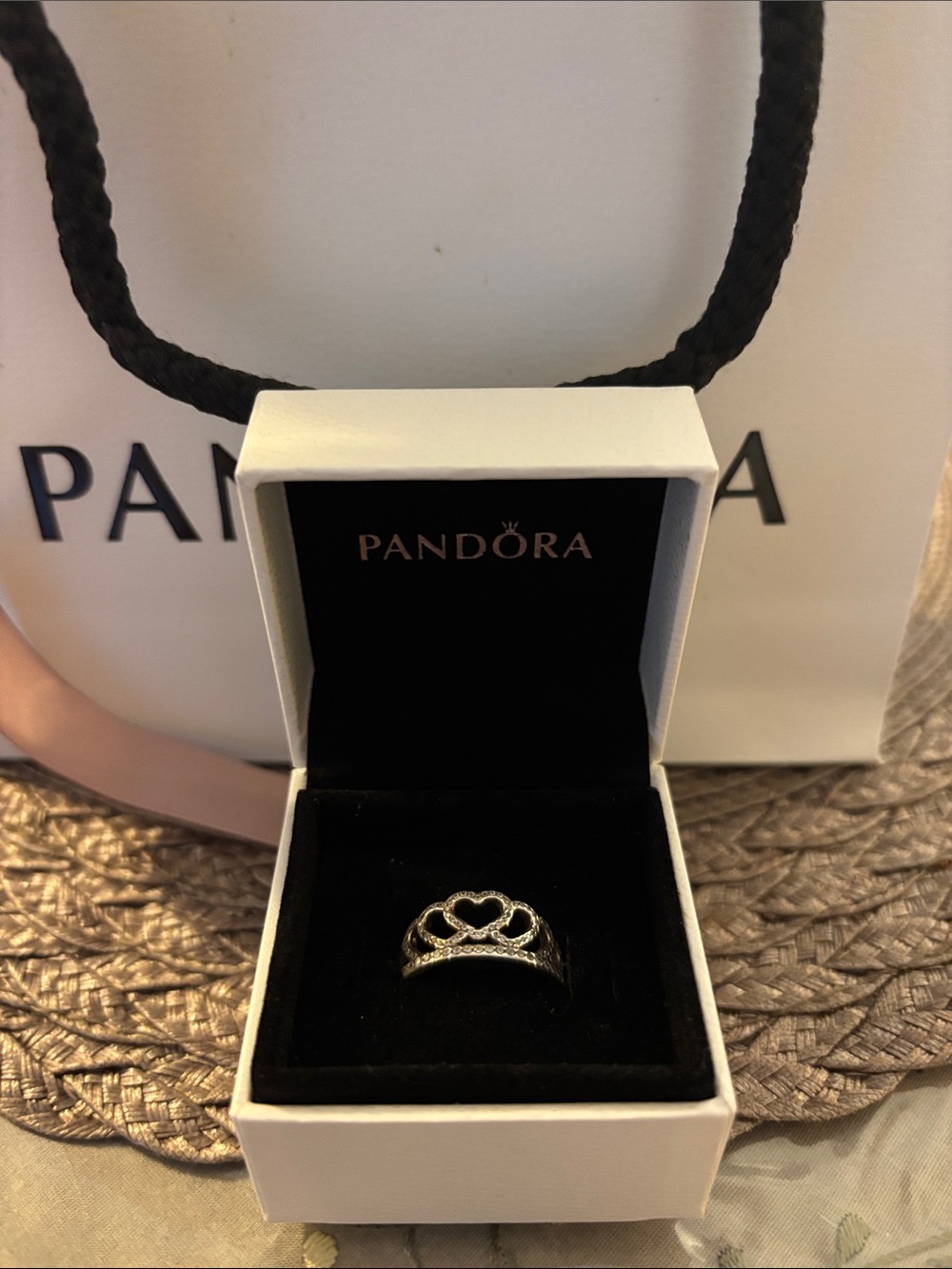 Pandora Silver Heart Tiara Ring with Sparkling Accents - Silver